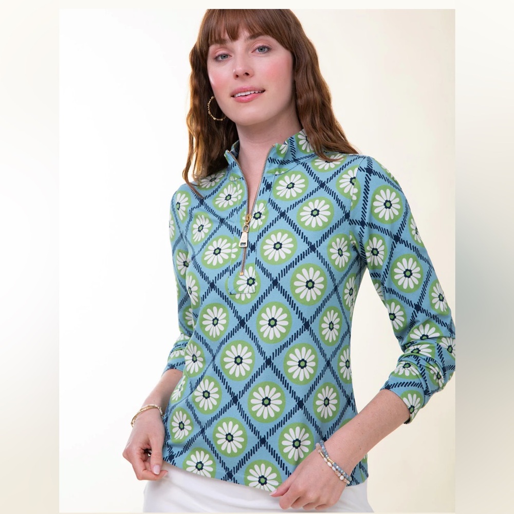 NWT Spartina 449 Half-Zip Daisy Geo Top